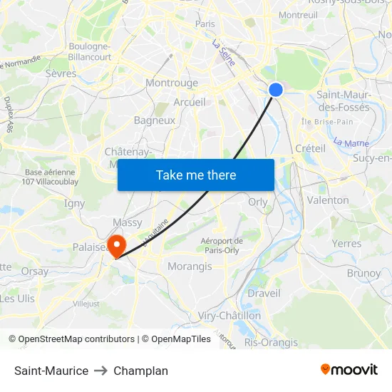 Saint-Maurice to Champlan map