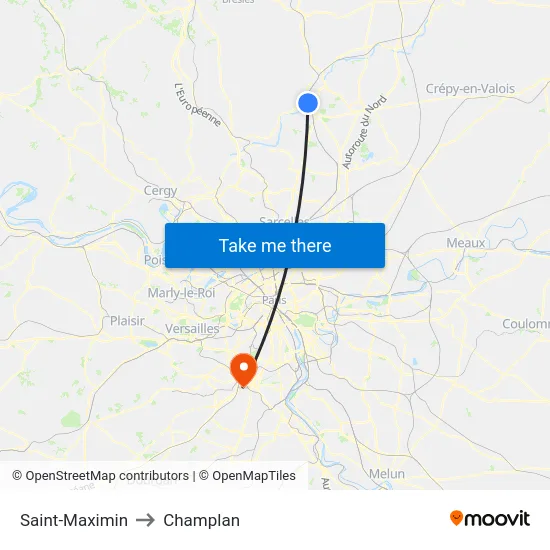 Saint-Maximin to Champlan map