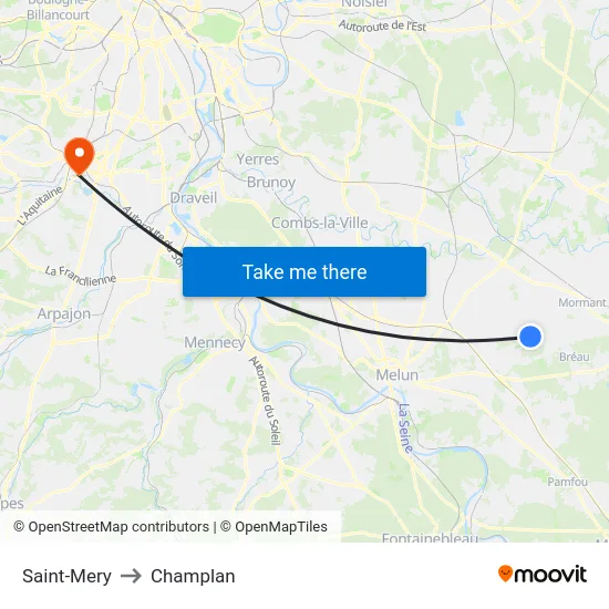 Saint-Mery to Champlan map