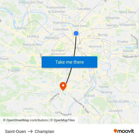 Saint-Ouen to Champlan map