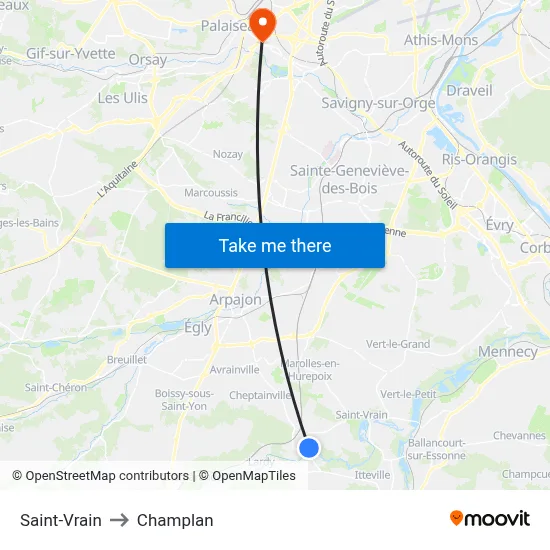 Saint-Vrain to Champlan map