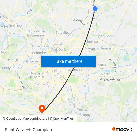 Saint-Witz to Champlan map