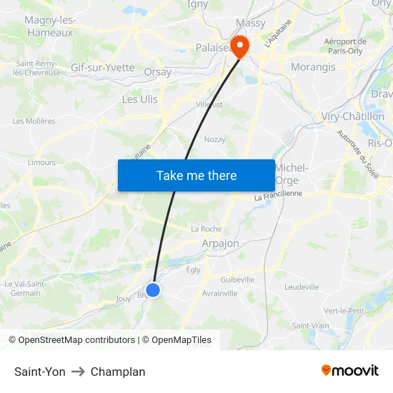 Saint-Yon to Champlan map
