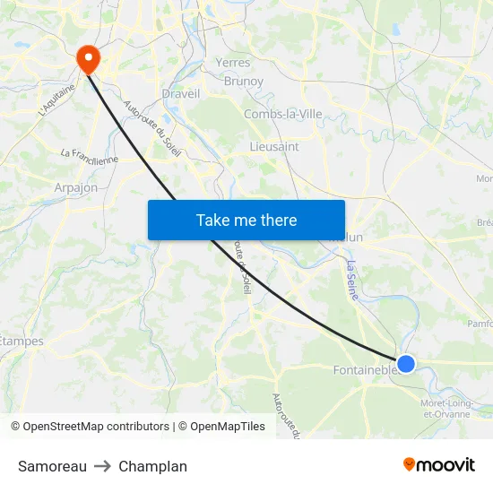 Samoreau to Champlan map