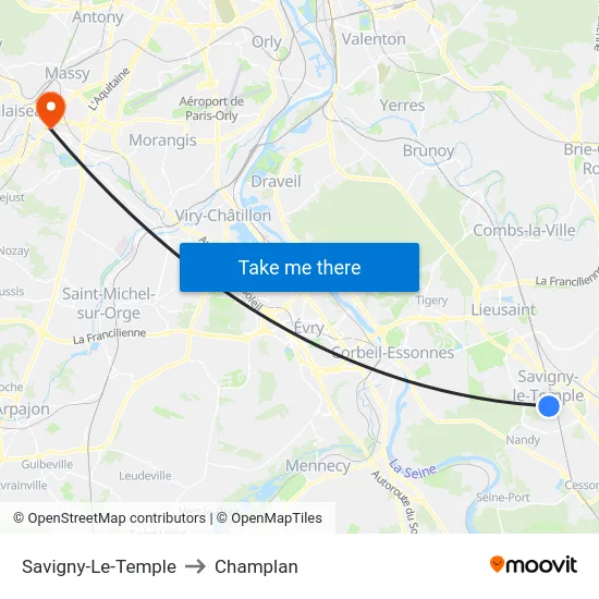 Savigny-Le-Temple to Champlan map