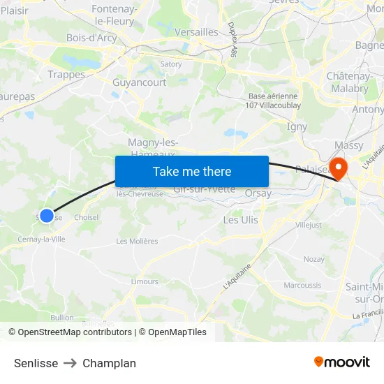 Senlisse to Champlan map