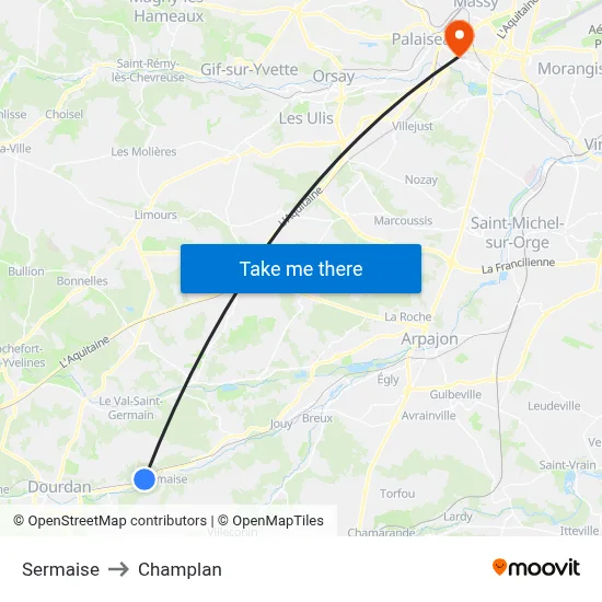 Sermaise to Champlan map