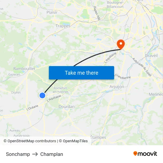 Sonchamp to Champlan map