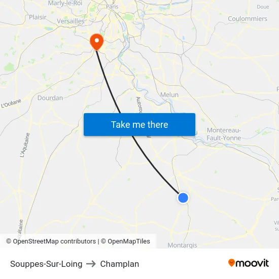 Souppes-Sur-Loing to Champlan map