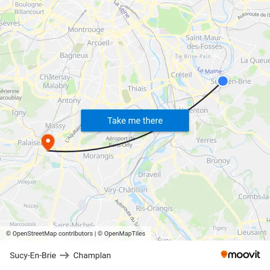 Sucy-En-Brie to Champlan map