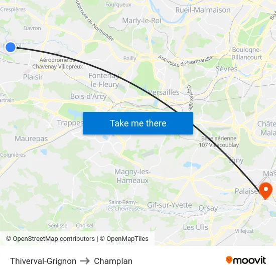Thiverval-Grignon to Champlan map