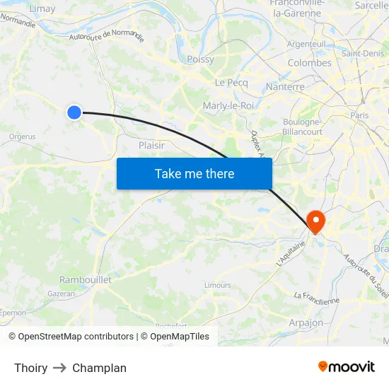Thoiry to Champlan map