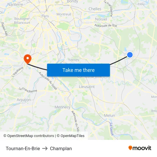 Tournan-En-Brie to Champlan map