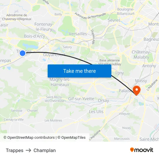 Trappes to Champlan map
