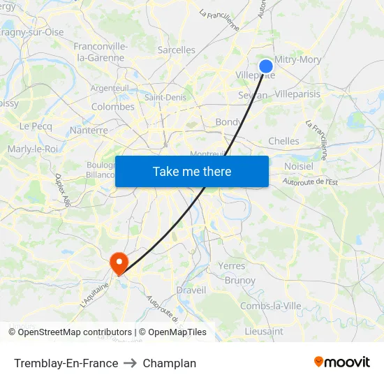 Tremblay-En-France to Champlan map