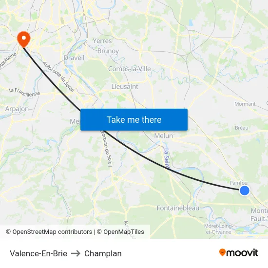 Valence-En-Brie to Champlan map