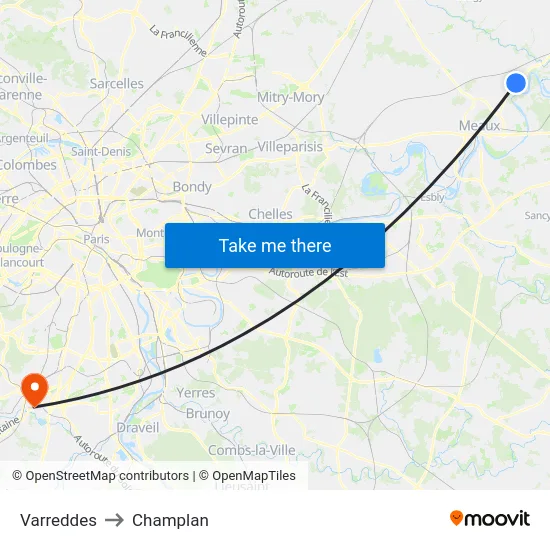 Varreddes to Champlan map