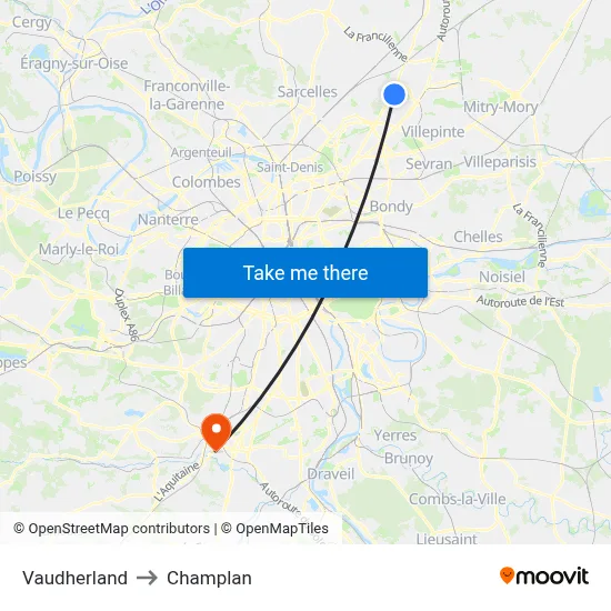 Vaudherland to Champlan map