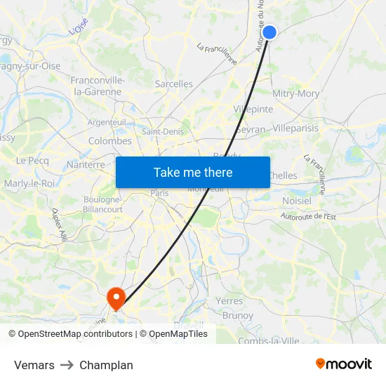 Vemars to Champlan map