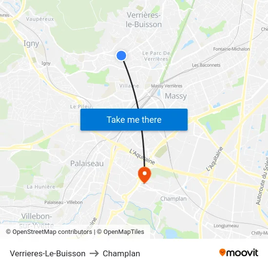 Verrieres-Le-Buisson to Champlan map