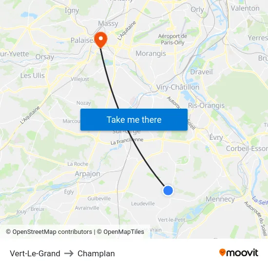 Vert-Le-Grand to Champlan map
