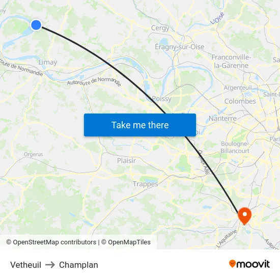 Vetheuil to Champlan map