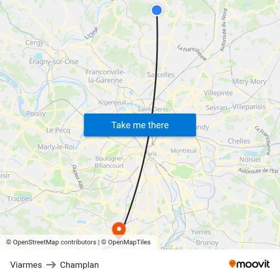 Viarmes to Champlan map