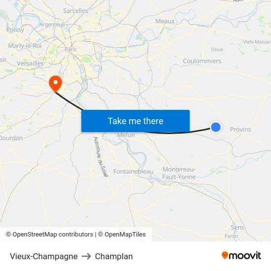 Vieux-Champagne to Champlan map