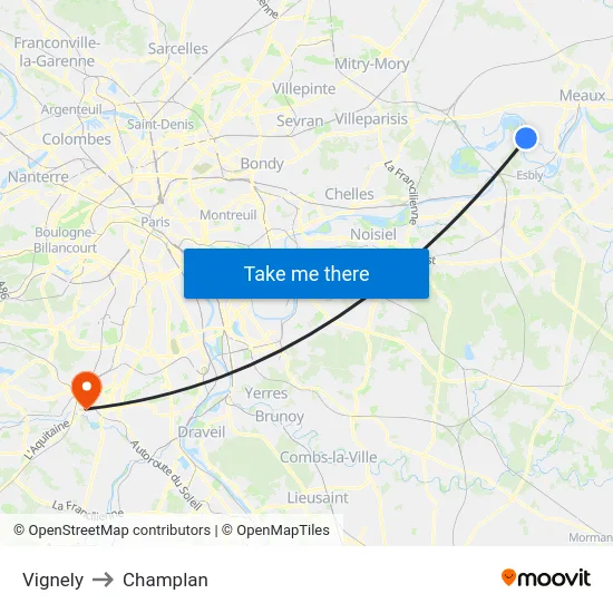 Vignely to Champlan map