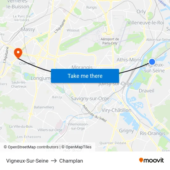 Vigneux-Sur-Seine to Champlan map