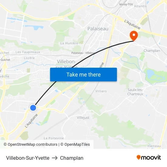 Villebon-Sur-Yvette to Champlan map