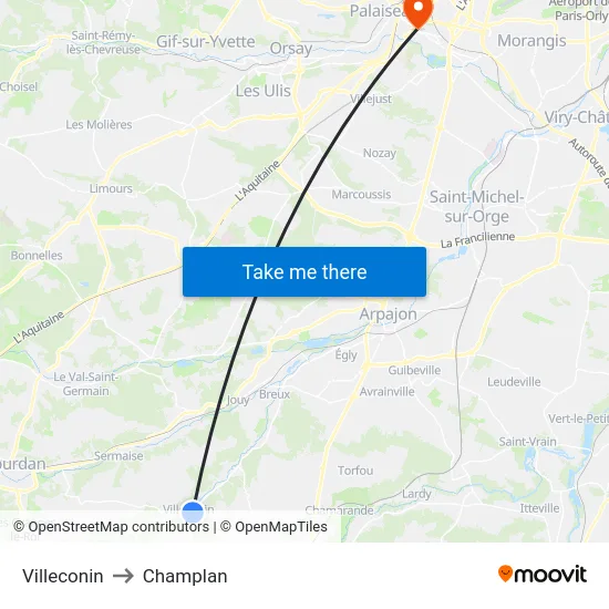 Villeconin to Champlan map