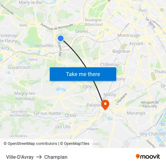 Ville-D'Avray to Champlan map