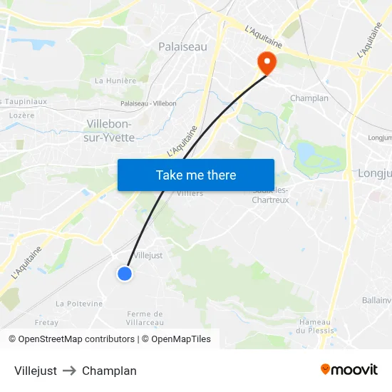 Villejust to Champlan map