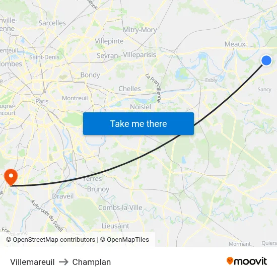 Villemareuil to Champlan map