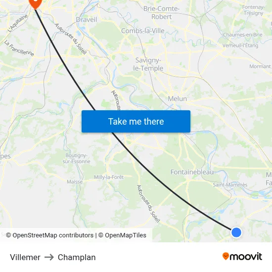 Villemer to Champlan map