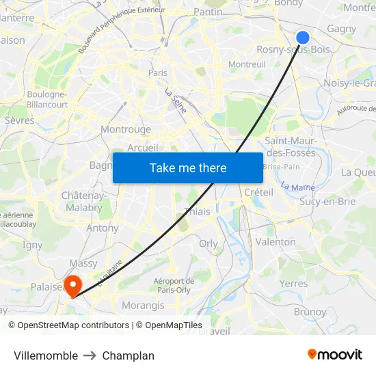 Villemomble to Champlan map