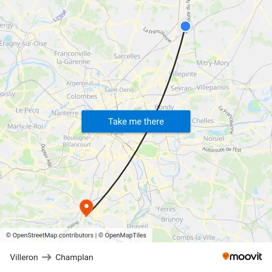 Villeron to Champlan map