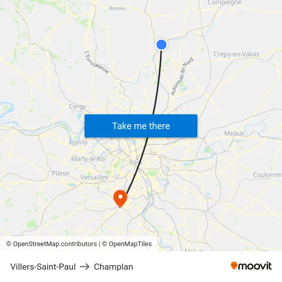 Villers-Saint-Paul to Champlan map