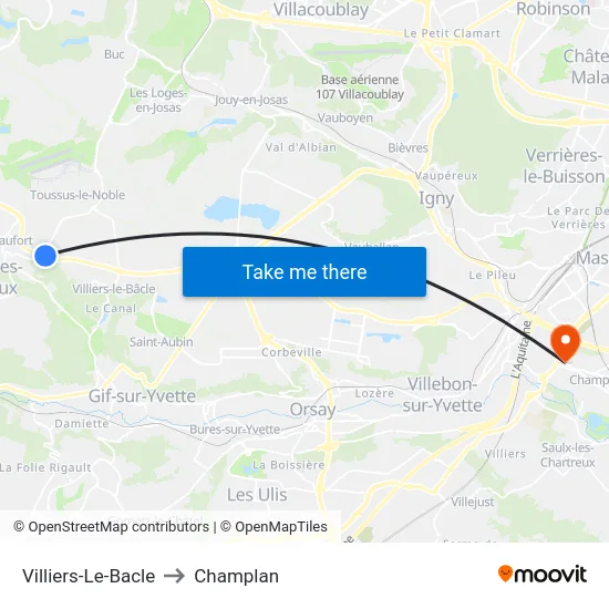 Villiers-Le-Bacle to Champlan map