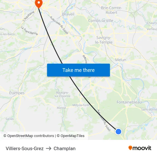 Villiers-Sous-Grez to Champlan map