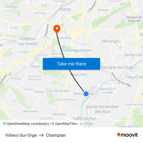 Villiers-Sur-Orge to Champlan map