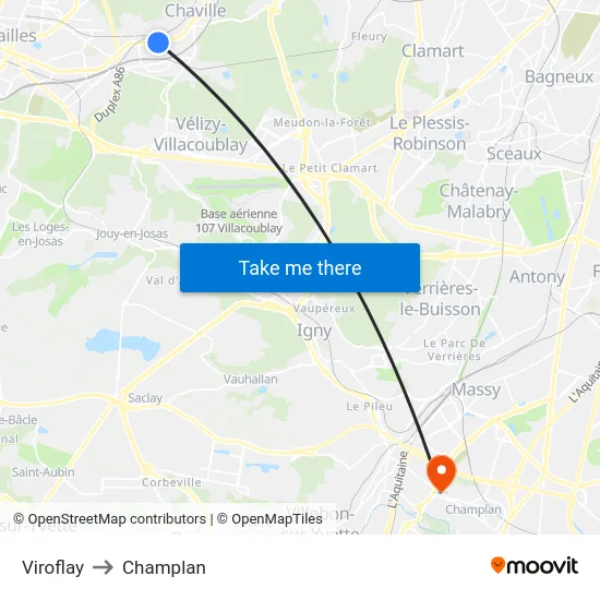 Viroflay to Champlan map