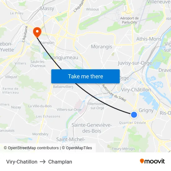 Viry-Chatillon to Champlan map