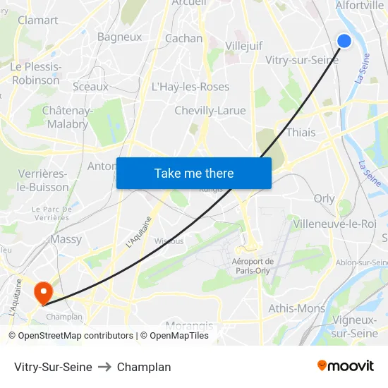 Vitry-Sur-Seine to Champlan map