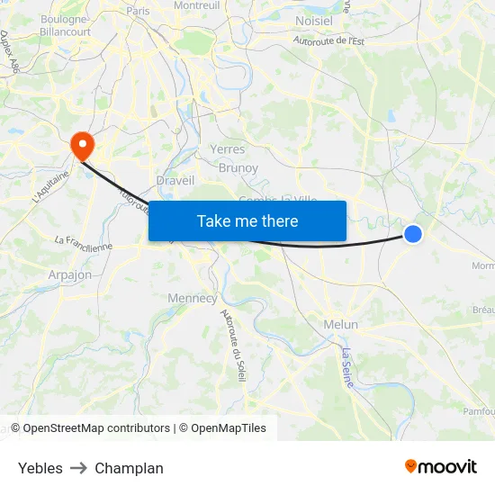 Yebles to Champlan map