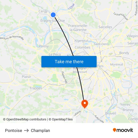 Pontoise to Champlan map