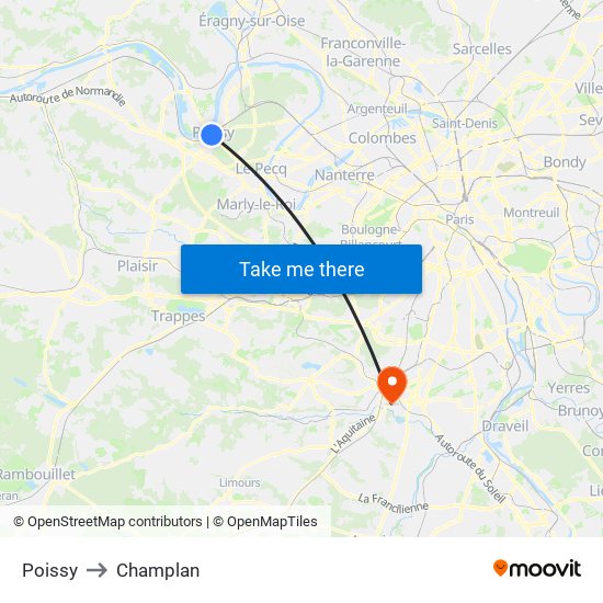 Poissy to Champlan map