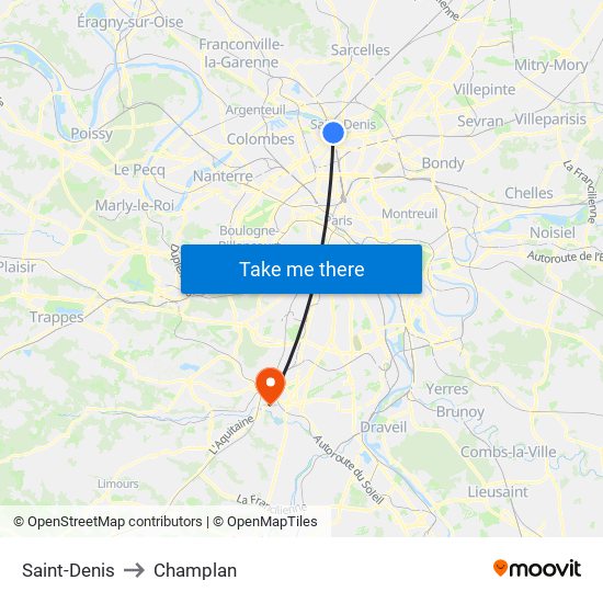 Saint-Denis to Champlan map
