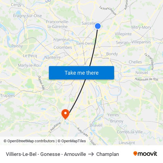 Villiers-Le-Bel - Gonesse - Arnouville to Champlan map